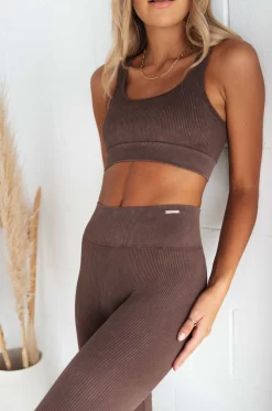 Coffee Ribbed Seamless Sports Bra