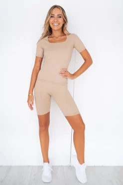 Aim'n Solid Beige Luxe Seamless Short Sleeve -Sportswear Shop DSC 8252 scaled