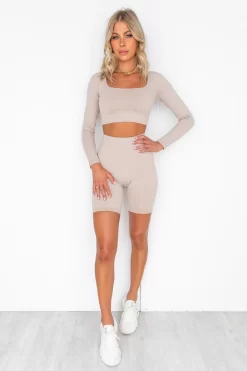 Aim'n Luxe Seamless Crop Long Sleeve - Beige -Sportswear Shop PureDash 268 1795a589 2e0f 42e6 beef cb23096d3554