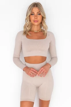 Aim'n Luxe Seamless Crop Long Sleeve - Beige -Sportswear Shop PureDash 270 2489b852 5c86 40fa 9eff 53d85ae9755b