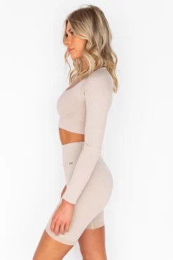 Aim'n Luxe Seamless Crop Long Sleeve - Beige -Sportswear Shop PureDash 272 82b5b222 813a 4ead 857c f911bb209cf7