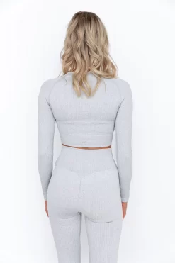 Aim'n Light Grey Melange Ribbed Crop Long Sleeve -Sportswear Shop PureDash 292 125a2b9a 0035 4318 9002 e00924c76bdb