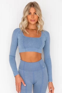 Aim'n Washed Denim Seamless Crop Long Sleeve -Sportswear Shop PureDash 84 7b6fabc5 eb0c 42d5 a5dd 525150b546a8