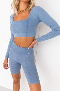 Aim'n Washed Denim Seamless Crop Long Sleeve -Sportswear Shop PureDash 93 21421b75 f613 46f4 b15f 518fa1c1a222