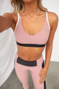 Onzie Colour Block Rib Bra - Antique Rose/Black -Sportswear Shop PureDash Ella 103