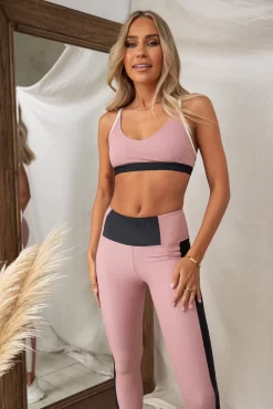 Onzie Colour Block Rib Bra - Antique Rose/Black -Sportswear Shop PureDash Ella 109 2