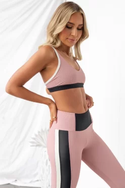 Onzie Colour Block Rib Bra - Antique Rose/Black -Sportswear Shop PureDash Ella 21 1
