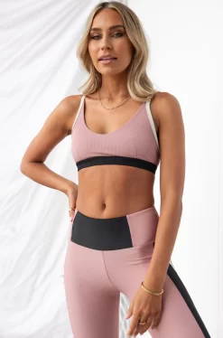 Onzie Colour Block Rib Bra - Antique Rose/Black