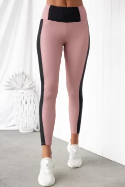 Onzie Colour Block Rib Leggings - Antique Rose/Black -Sportswear Shop PureDash Ella 28