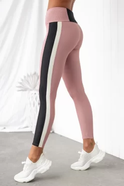 Onzie Colour Block Rib Leggings - Antique Rose/Black -Sportswear Shop PureDash Ella 32 1