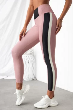 Onzie Colour Block Rib Leggings - Antique Rose/Black