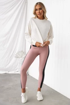 Onzie Colour Block Rib Leggings - Antique Rose/Black -Sportswear Shop PureDash Ella 40