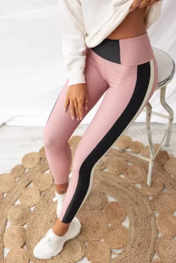 Onzie Colour Block Rib Leggings - Antique Rose/Black -Sportswear Shop PureDash Ella 51