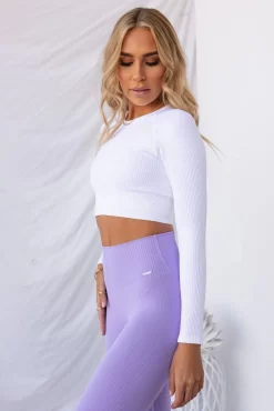 Aim'n White Ribbed Seamless Cropped Long Sleeve 15 Aim'n White Ribbed Seamless Cropped Long Sleeve -Sportswear Shop PureDash Ella 648
