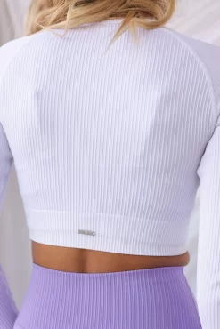Aim'n White Ribbed Seamless Cropped Long Sleeve 11 Aim'n White Ribbed Seamless Cropped Long Sleeve -Sportswear Shop PureDash Ella 651