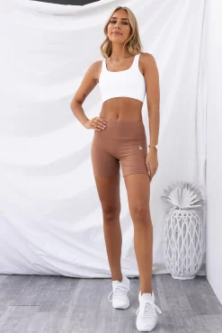 Mid Length Scrunch Shorts - Mocha -Sportswear Shop PureDash03 01 2023 604